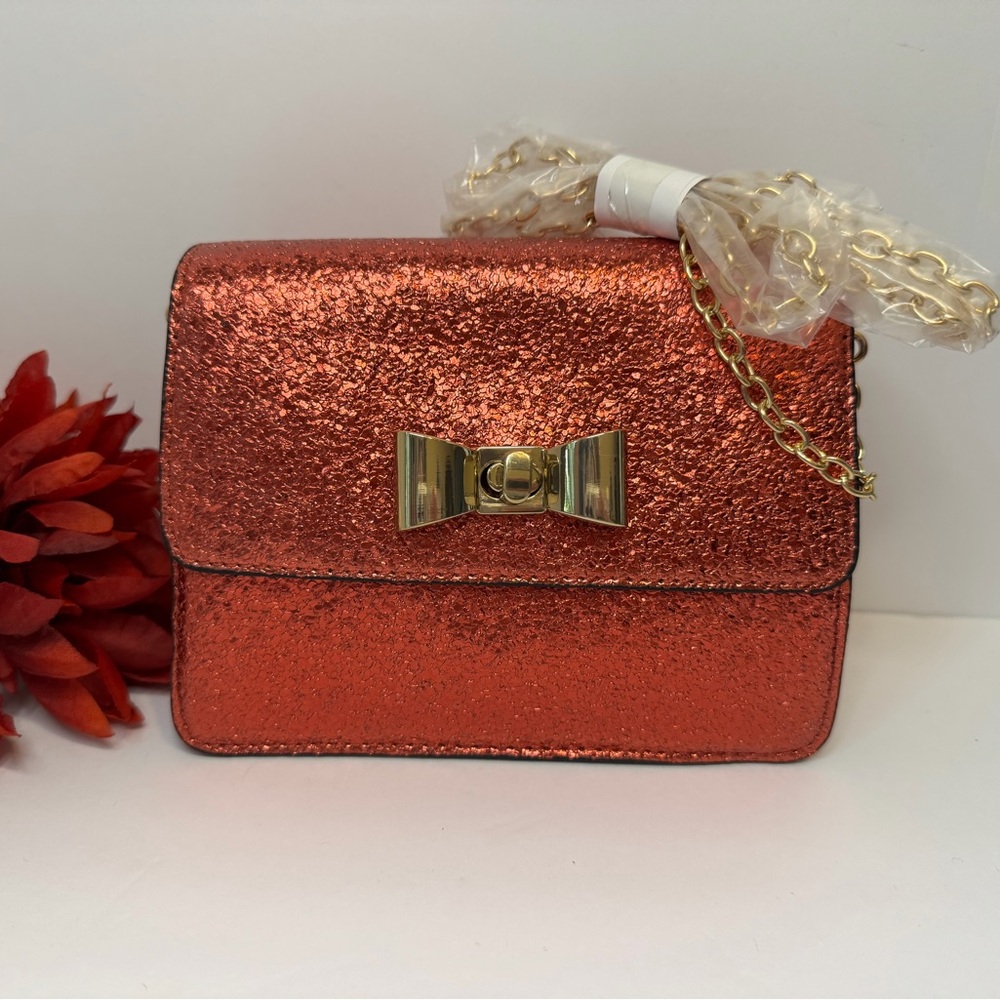 Olivia Miller Red Metallic Bow Crossbody Bag
